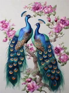 精美孔雀吉祥物贴纸客厅卧室墙上贴纸玄关门廊装饰画墙壁划痕贴