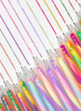 创意手绘彩虹螺旋笔一笔三色渐变黑白卡纸闪光粉彩中性笔速干18色