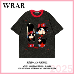 新款 WRAR 女t恤正肩宽松透气夏季 苹果和猫咪 2025百搭 ins潮短袖
