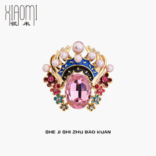 戏曲符号非遗刀马旦粉水晶胸针国潮戏曲胸花古典花旦配饰西装点缀