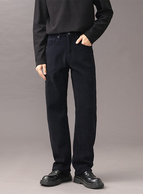 2025秋冬新款宽松直筒蓝色雪尼尔面料休闲长裤男