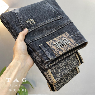 高端长裤刺绣印花牛仔裤