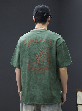 2025香港潮流重磅短袖t恤男士宽松夏季发泡印花纯棉圆领男装体恤