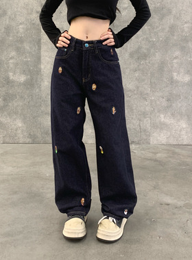 黑色水洗牛仔裤男士2025新款潮牌宽松直筒长裤