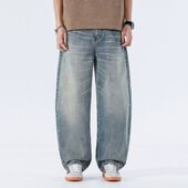 2026简约高级感 无弹石洗蓝小弯刀牛仔裤 新款 宽松柔软舒适男士