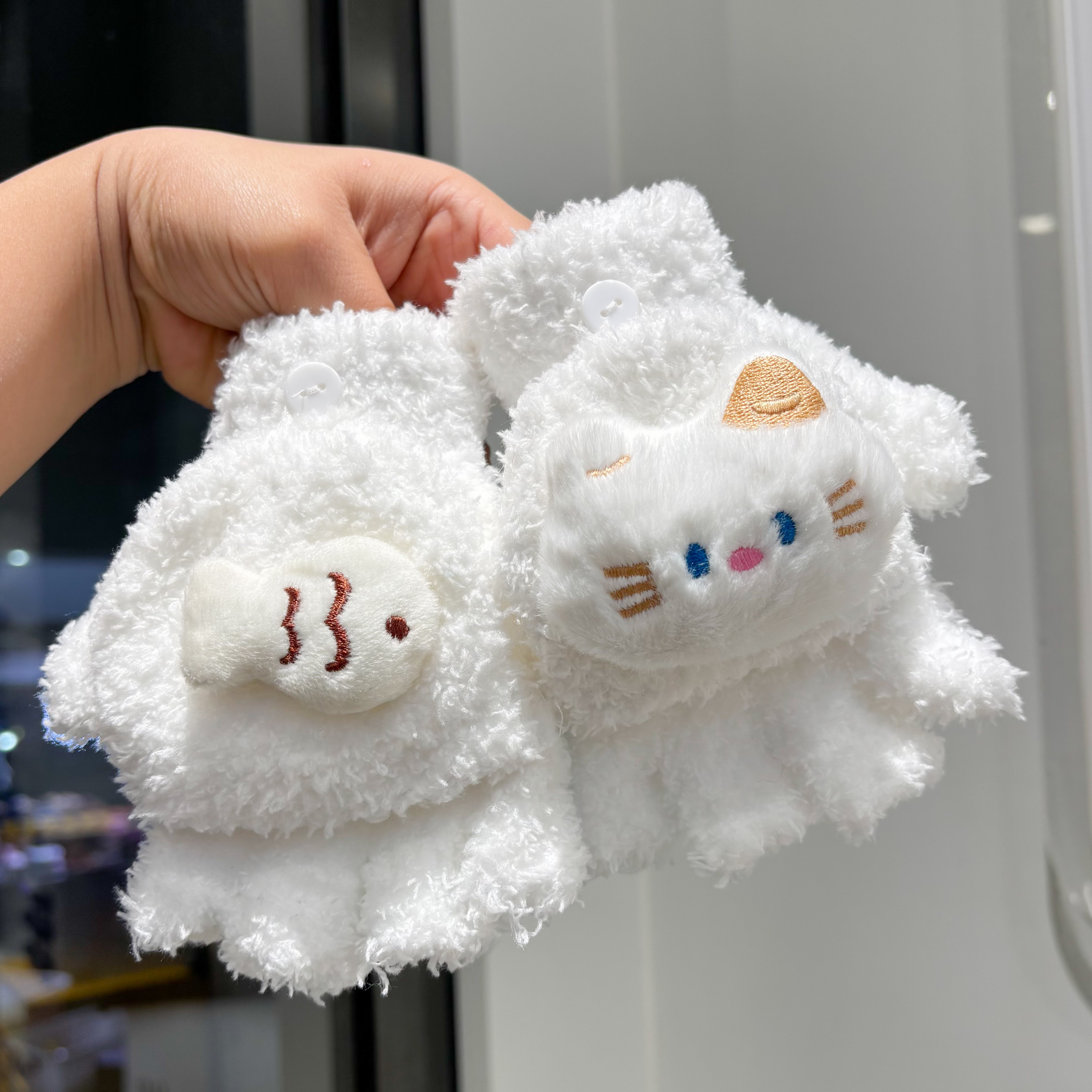 手套女秋冬季保暖小猫小鱼可爱卡通半指翻盖五指露指写字手套萌新