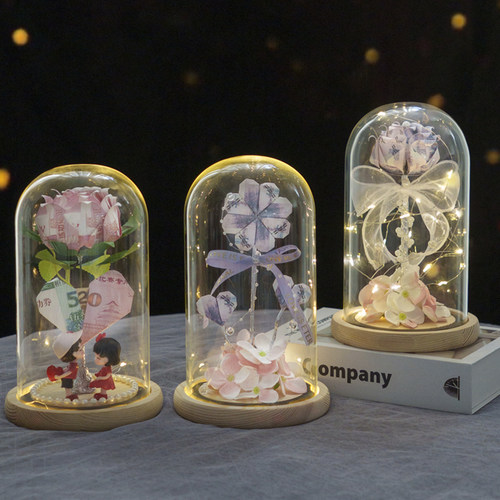 创意玻璃罩玫瑰有钱花手工自制生日礼物diy材料包送女友闺蜜妈妈