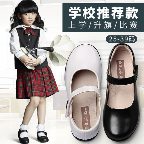 女童公主鞋演出女孩黑色真皮鞋