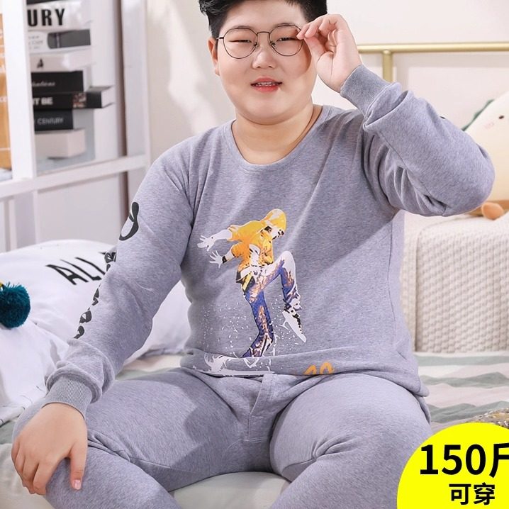 胖童保暖内衣套装纯棉男童胖子加绒加厚秋衣秋裤儿童加肥校服神器