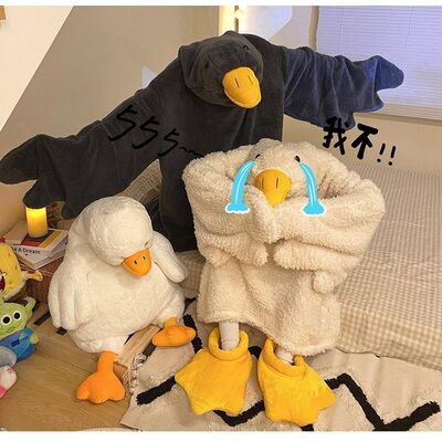 大白鹅睡袍沙雕搞怪情侣加绒睡衣加厚长款舒棉绒晨袍治愈闺蜜装