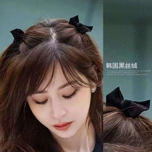 黑色丝绒蝴蝶结小抓夹公主头侧边夹法式发夹刘海碎发夹边夹发饰女