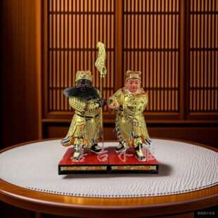 木雕关公武财神周仓关平人物神像关羽香樟木线雕方形底座供奉摆件