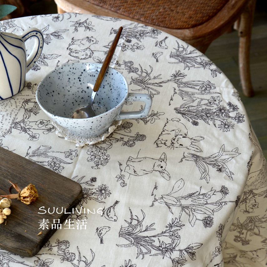 田园米色纯棉台布餐桌布茶几盖巾