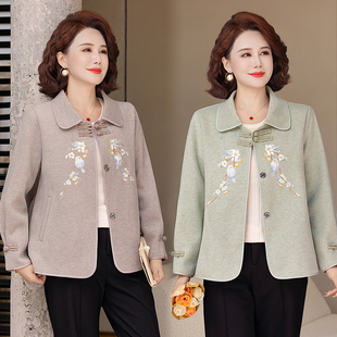 中老年女装 双面呢外套2025时尚 春秋国风毛呢上衣 中式 9088妈妈秋装