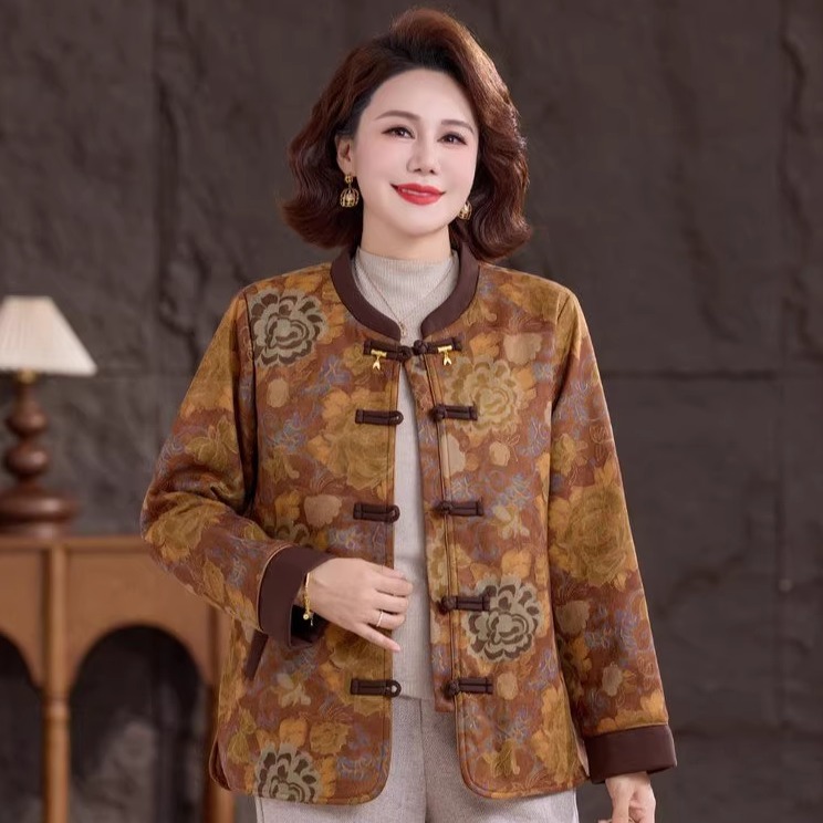 妈妈冬装加绒加厚棉衣外套