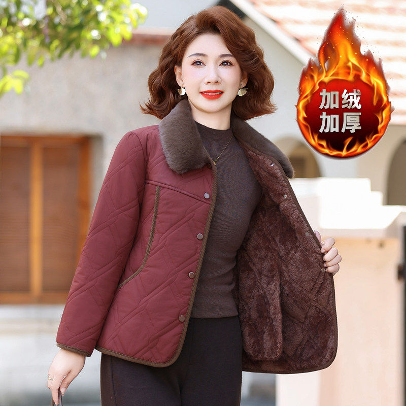 秋冬中老年洋气加绒加厚棉服
