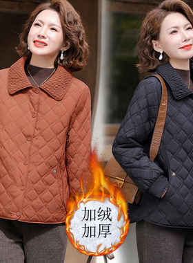 8737妈妈小翻领加绒小棉衣秋冬装气质轻便加厚夹棉外套中年女棉袄