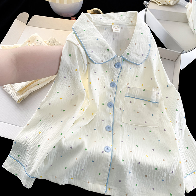 2026年春季新款儿童睡衣彩色圆点女童长袖家居服中大童套装可爱