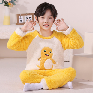 2025新款卡通奶龙儿童睡衣男童冬季加厚保暖珊瑚绒可爱家居服套装