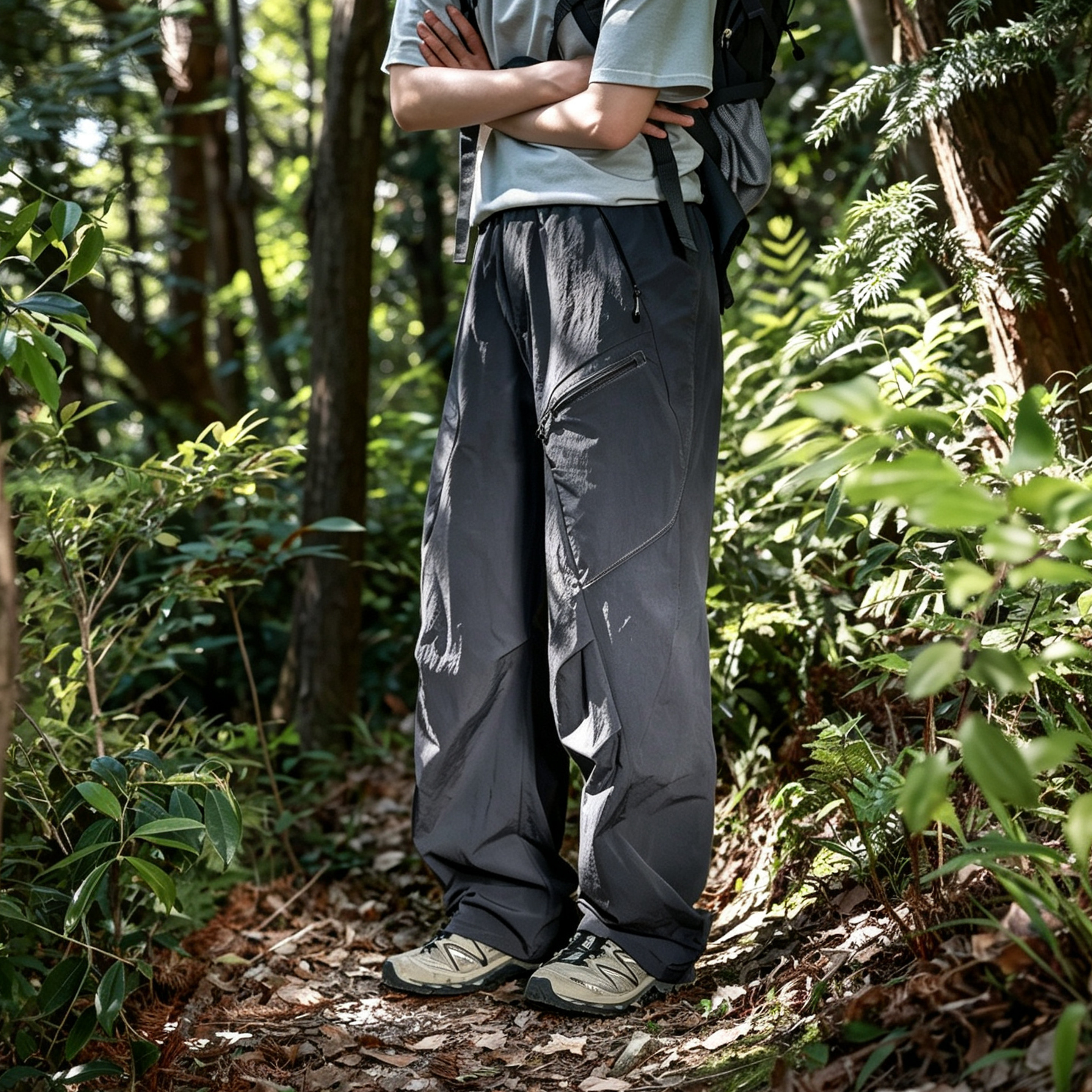 面包与好天气户外防泼水休闲裤女爬山徒步伞兵裤多口袋工装长裤男
