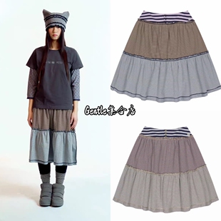 在途 coyseio 26春夏新款 日系宽松百搭撞色条纹拼接休闲半身裙女