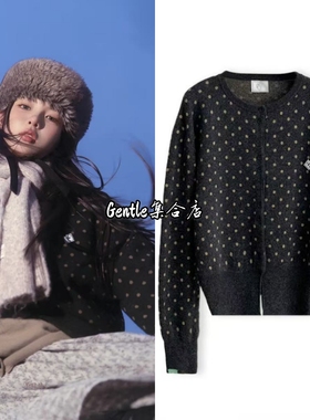 现货 nocontent 25杨超越同款 复古简约波点短款针织开衫毛衣外套