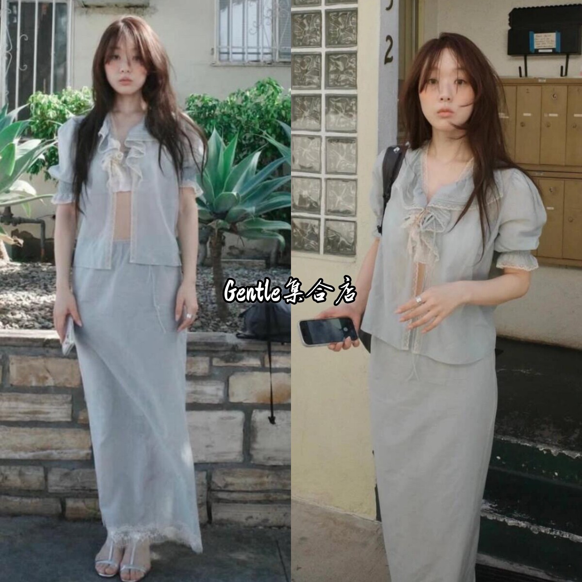 已订 fletta 26春夏新款 蕾丝拼接荷叶边系带短袖上衣半身裙