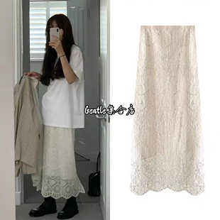 现货 ounce 26新款 法式直筒气质蕾丝刺绣修身长裙显瘦半身裙女