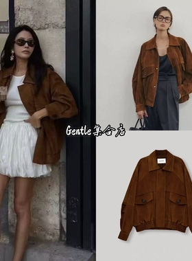 现货 ELBORN 25秋冬新款 复古机车风纯色拉链翻领皮衣夹克外套