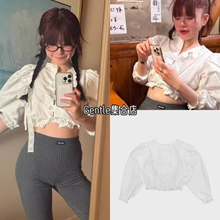 现货 freckle 25夏季新款 甜美气质正反两穿蕾丝短款衬衫上衣