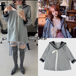现货 freckle 新款复古条纹海军领宽松衬衫女设计感休闲外套女