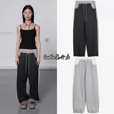 现货 cerric 金智妮Jennie同款韩国拼色松紧腰宽松休闲裤长裤卫裤