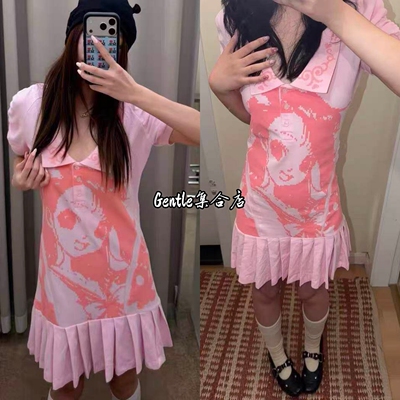 现货 Ashley Williams 26新款 韩国卡通动漫少女印花短袖连衣裙女