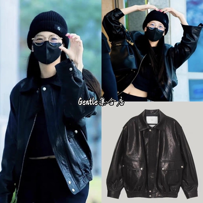 现货秒发 Dunst 25Jisoo同款 韩国复古宽松翻领拉链皮衣夹克外套