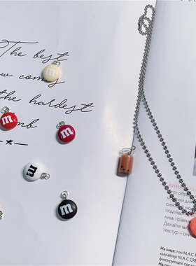 钛钢圆珠链M巧克力豆项链日韩软妹甜美可爱糖果小手链小吊坠圆形