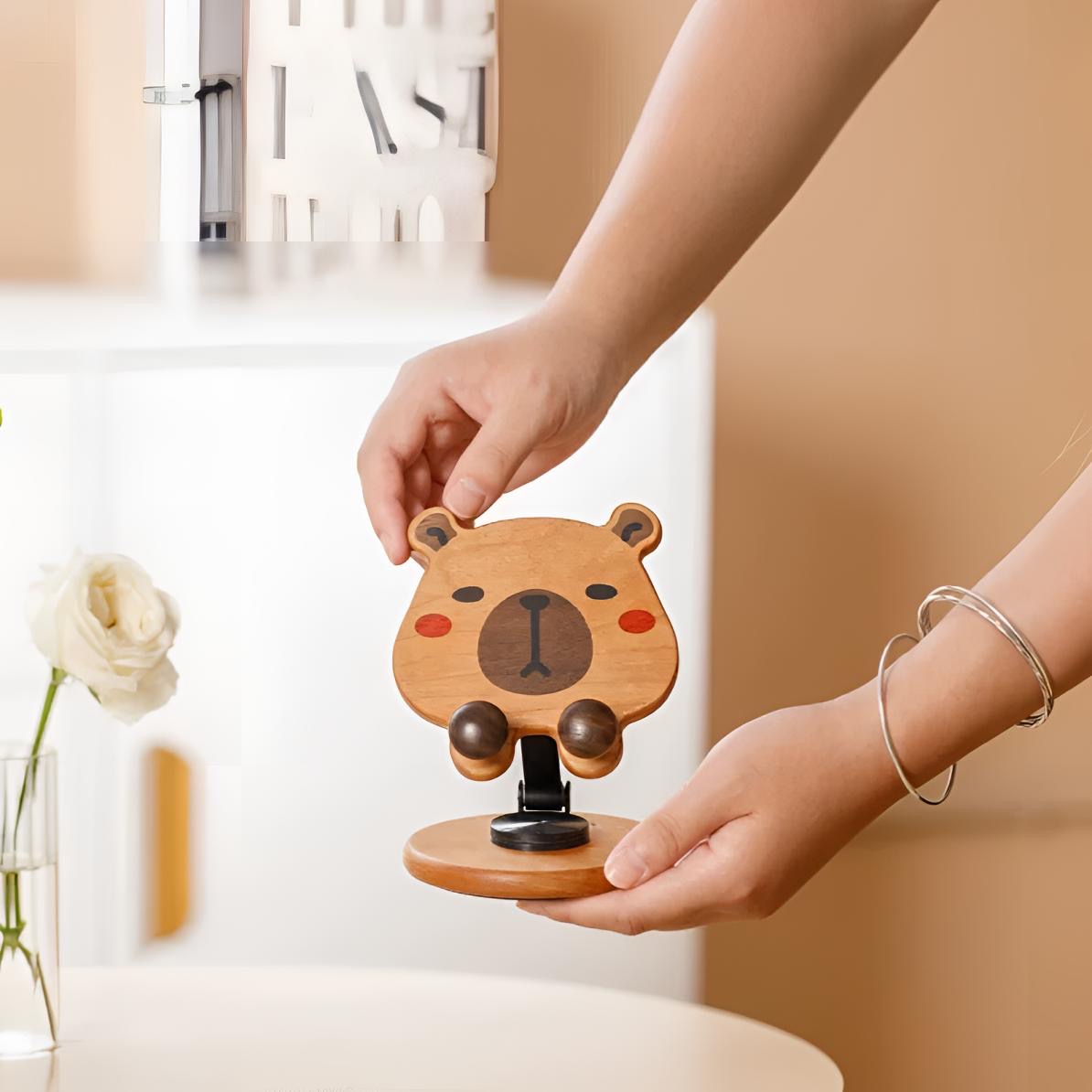 实木卡皮巴拉手机支架可旋转桌面支撑架可爱卡通创意节日生日礼物