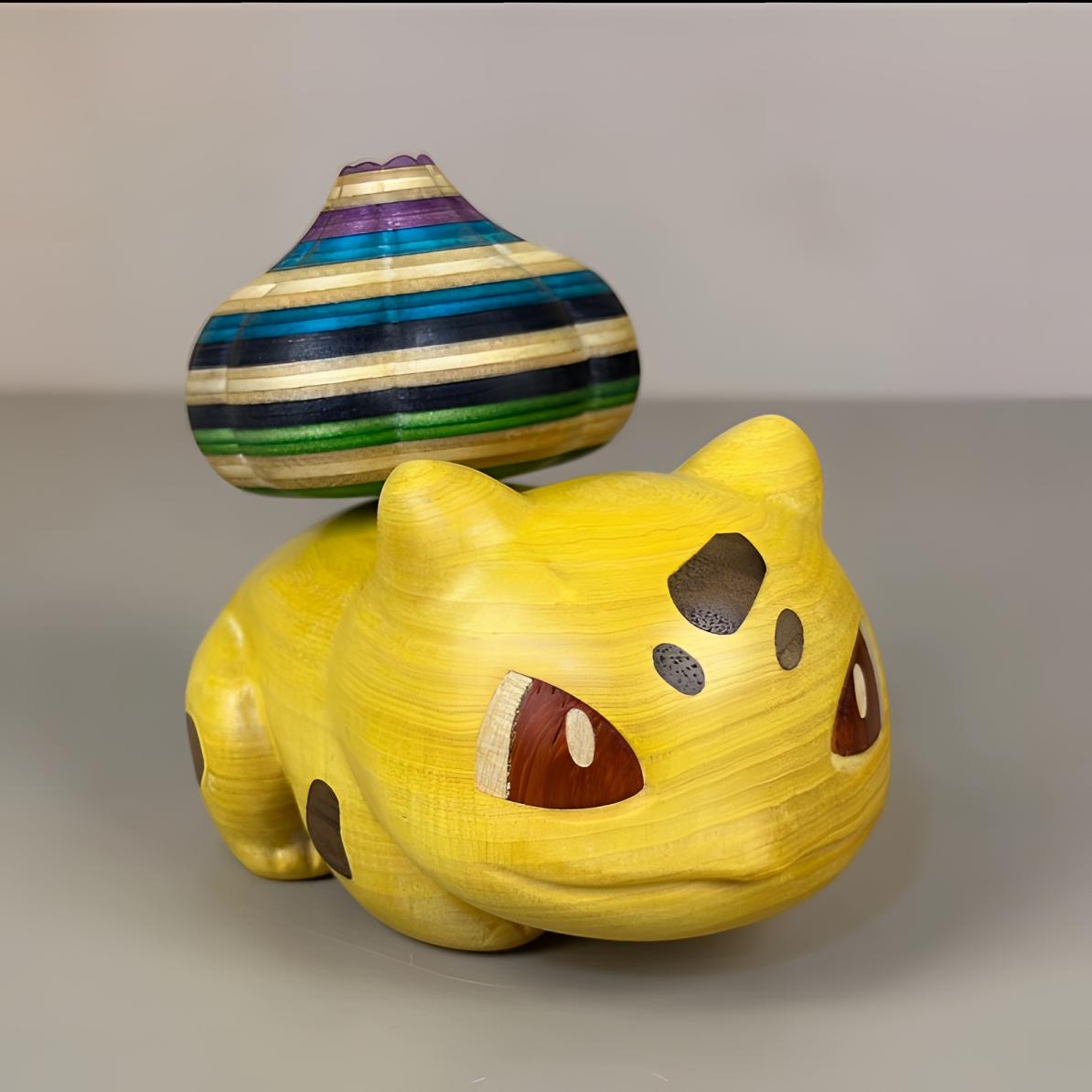 妙蛙种子黄杨木可爱背上彩虹木蒜头轴承可旋转手办潮摆件创意礼品