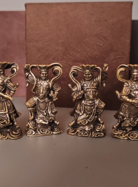 黄铜四大天王小摆件持国增长广目多闻天王桌面家居装饰工艺品铜器