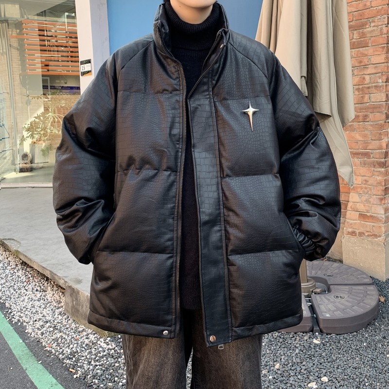 美式潮牌pu皮棉服男款冬季立领棉衣外套宽松加厚面包服晋江棉袄子