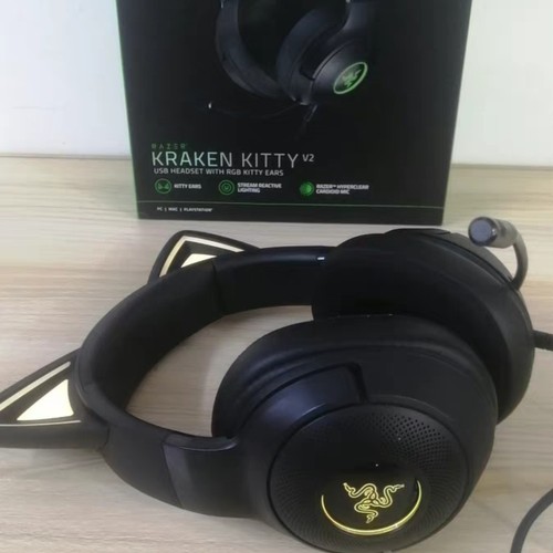 Razer雷蛇北海巨妖V2萌猫版USB头戴式有线游戏电竞RGB幻彩耳机麦