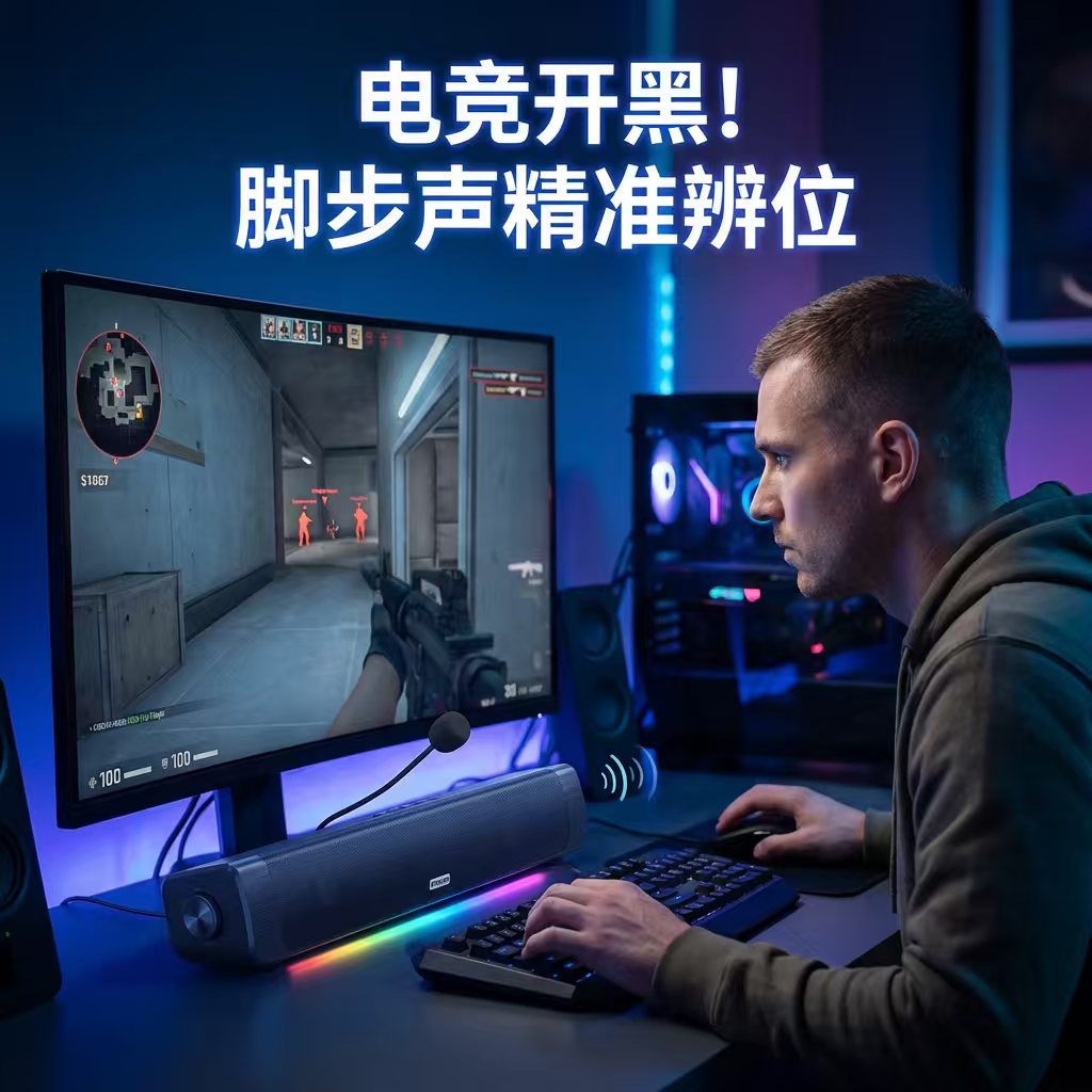 家用桌搭电竞有线USB/3.5MM桌面游戏麦克风一体电脑投影电视音箱