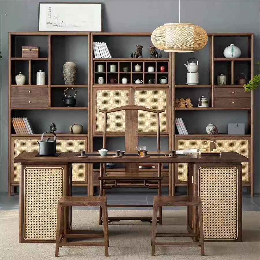 老榆木简约中式黑胡桃色方凳