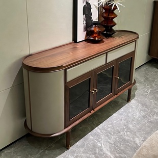 北美黑胡桃餐边柜客厅储物柜全实木酒柜展示柜简约玻璃柜