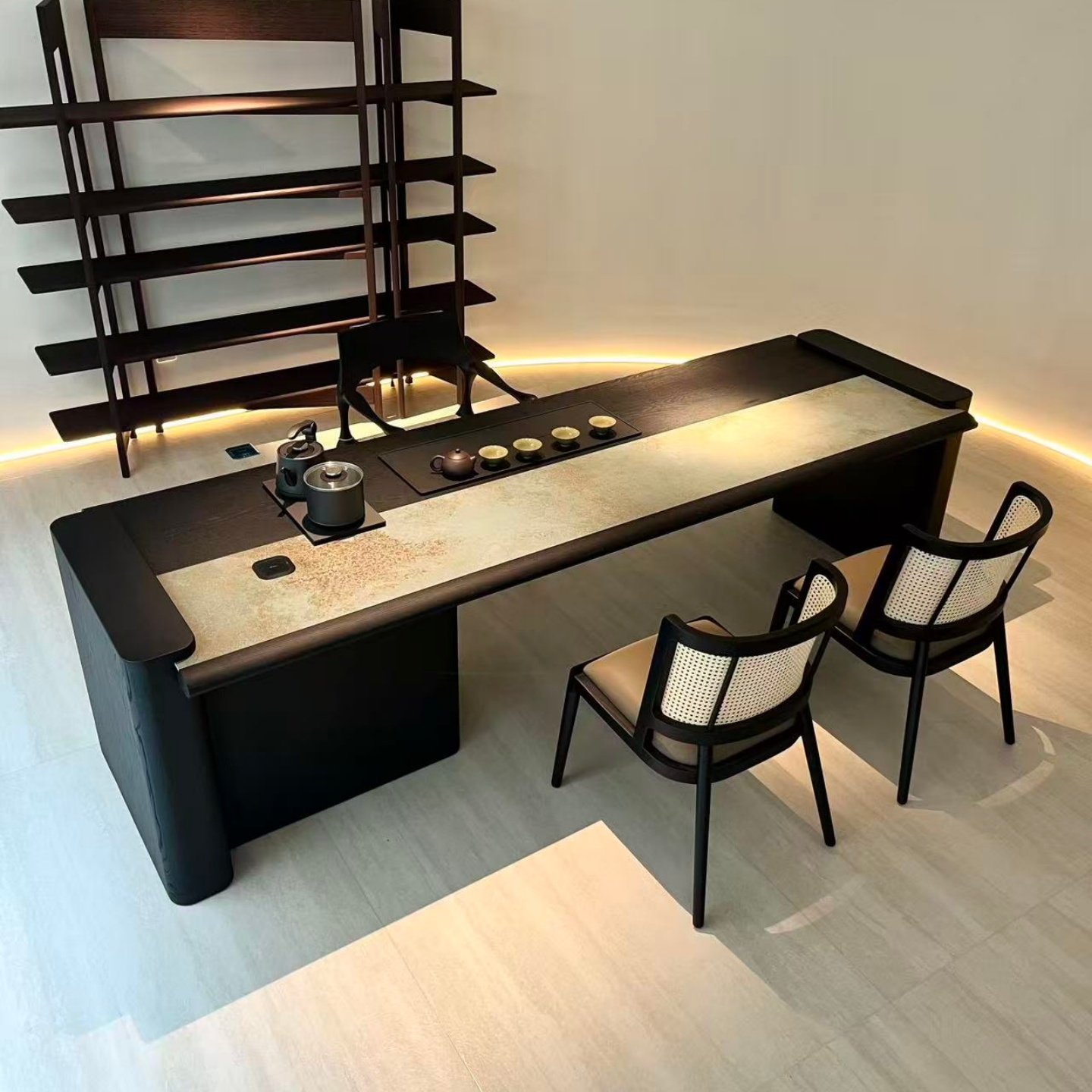 现代东方美学黑胡桃木茶桌办公