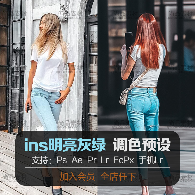 ins街拍旅拍照片调色LR预设ps明亮通透PR/FCPX手机版滤镜调色LUT