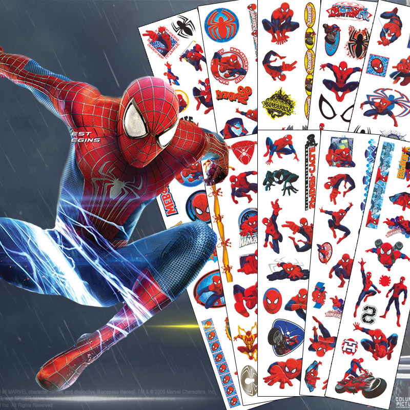 蜘蛛侠贴画儿童贴纸可洗恐龙防水女孩儿奖励纹身贴男孩水印粘贴画