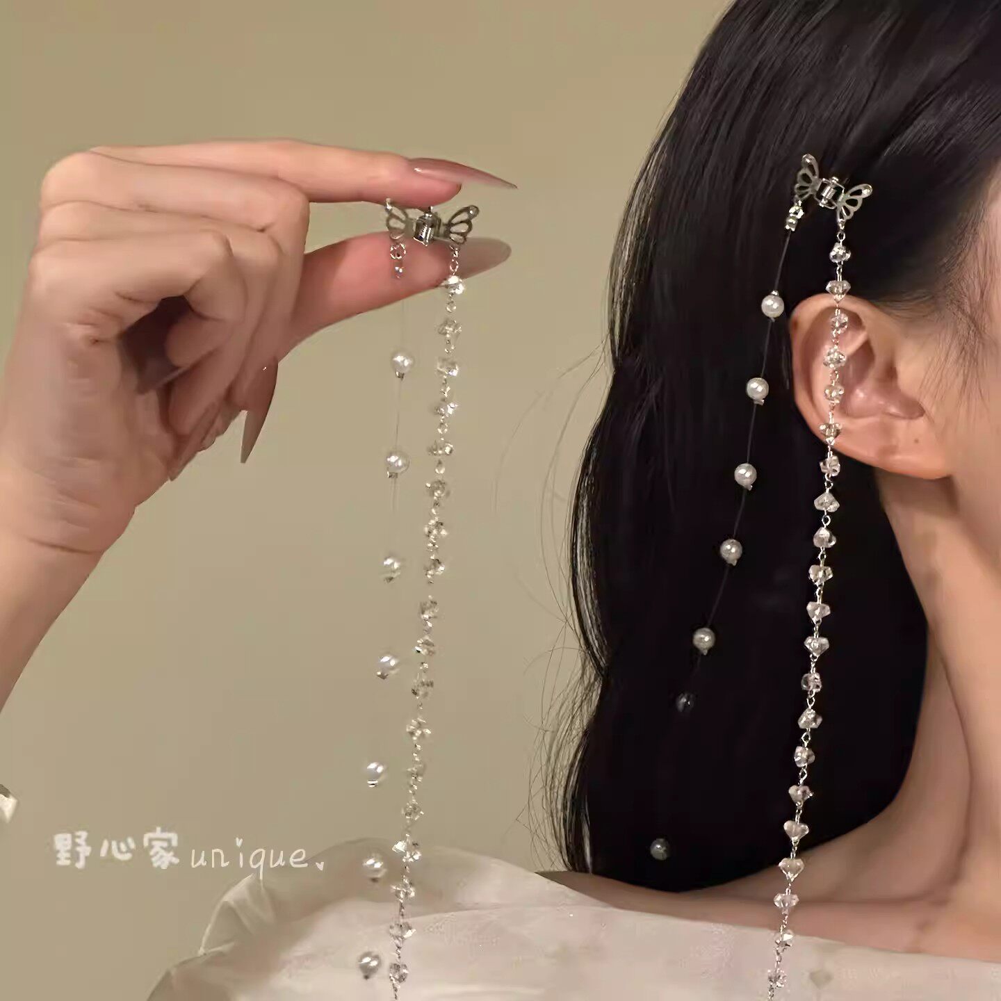 【银光遇蝶】甜酷女团风珍珠水晶编发链双马尾侧边夹发饰发带神器