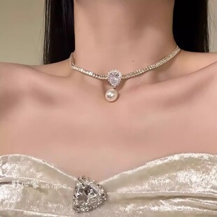 梵星家原创【芬兰小姐】法式轻奢闪锆珍珠项链高级感锁骨链choker