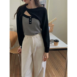 新款 19021f 针织衫 T2023春季 撞色条纹吊带衫 女设计感内搭叠穿修身
