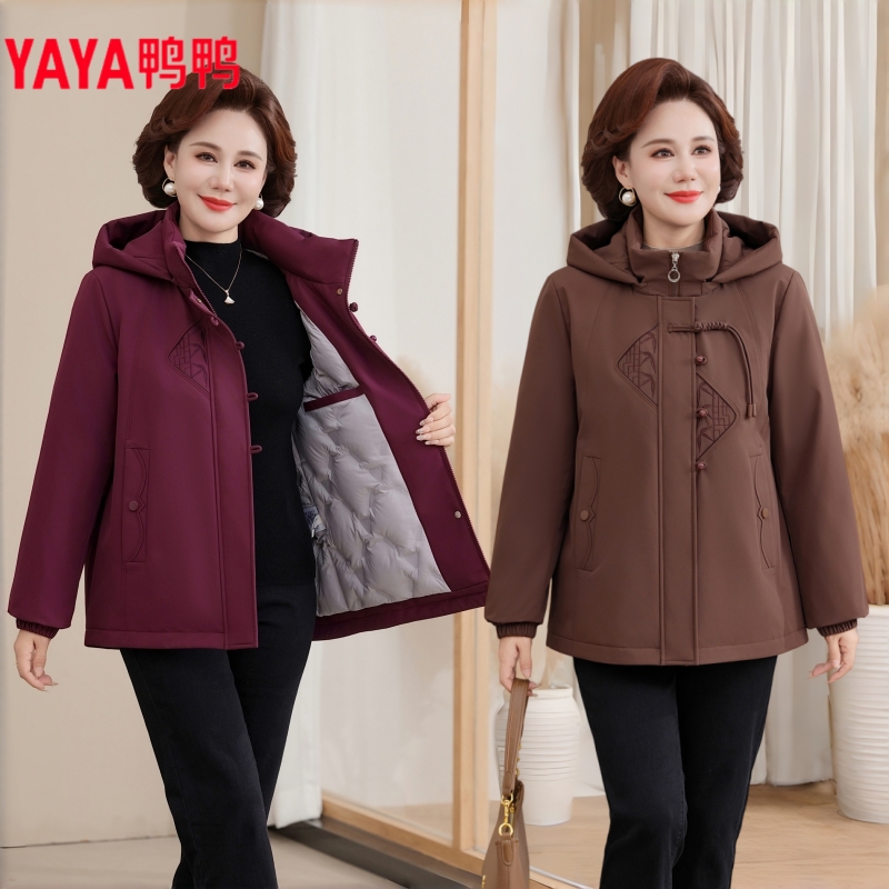 鸭鸭中老年女士中长款羽绒服外套